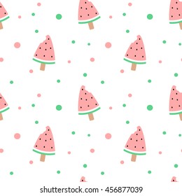 Cute Watermelon Bitten Ice Cream Seamless Vector Pattern Background Illustration