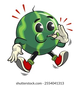 cute watermelon cartoon character is blowing the whistle, watermelon mascot cute cartoon characters for icon, mascot, logo, label, poster, banner, print, sticker, clip art