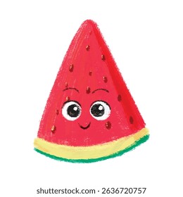 cute watermelon cartoon in crayon style editable Colorful vector hand drawn illustration for children. baby designs for cards, poster decorations, t-shirt prints, stickers, icons and others