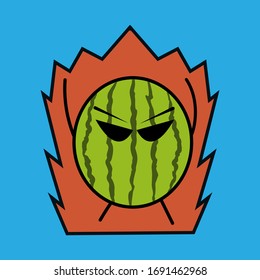 Cute Watermelon cartoon with furious expression