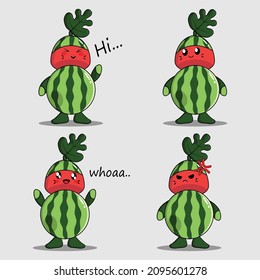 CUTE WATERMELON CARTOON ICON SET