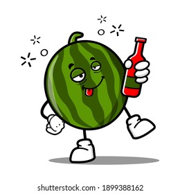 cute watermelon cartoon mascot character funny expression drunken