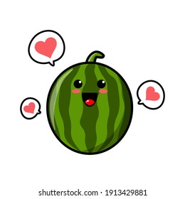 cute watermelon cartoon mascot character funny expression fall in love 