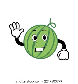 Cute watermelon cartoon mascot character smiling. Vintage doodle style illustration concept