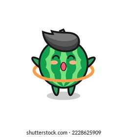 cute watermelon cartoon is playing hula hoop , cute style design for t shirt, sticker, logo element