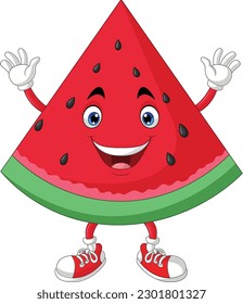 Cute watermelon cartoon raising hands