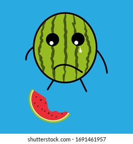 Cute Watermelon cartoon with sad expression