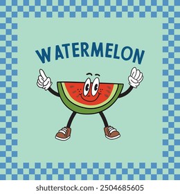 Cute Watermelon Cartoon Vector Icon flat Illustration Food Nature
