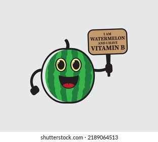 cute watermelon cartoon vector with vitamin b writing