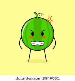 cute watermelon character with angry expression. suitable for emoticon, logo, mascot. grinning