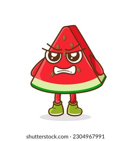 cute watermelon character with angry expression, mouth wide open. suitable for emoticon, logo, mascot, sticker