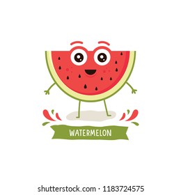 Cute Watermelon character, Watermelon cartoon vector illustration. Cute fruit vector character isolated on white background