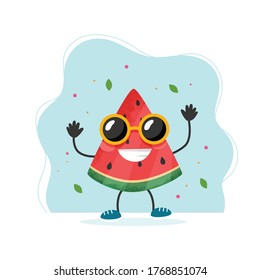 Cute watermelon character. Colorful summer design. Vector illustration in flat style