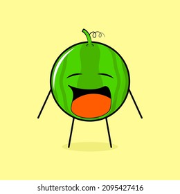 cute watermelon character with crying expression and mouth open. green and yellow