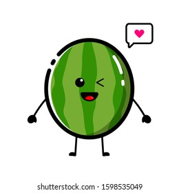 Cute watermelon character design with flat design style