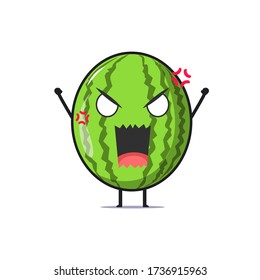 Cute watermelon character got angry isolated on white background. Summer fruit. Watermelon character emoji illustration