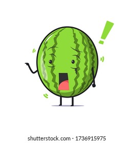 Cute watermelon character got shocked isolated on white background. Summer fruit. Watermelon character emoji illustration