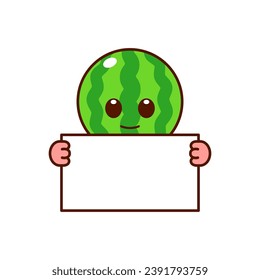 Cute Watermelon Character Holding a Blank Sign