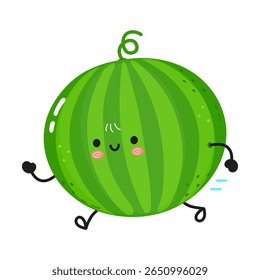 A cute watermelon character with a smiling face runs happily.