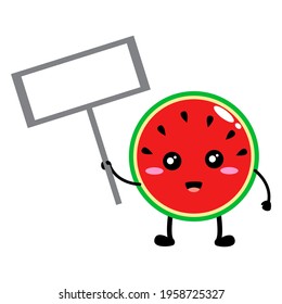 Carácter de sandía con tablero de habla. Kawaii e ilustraciones vectoriales adorables para mascotas, logotipo y ropa