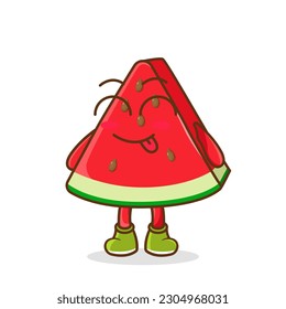 Cute watermelon character is teasing and sticking out his tongue. eyes closed tongue out emoji
