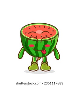 Cute watermelon character is teasing and sticking out his tongue. eyes closed tongue out emoji