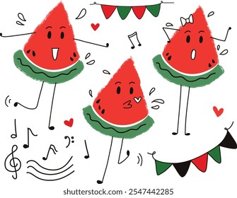 Cute watermelon dance emoticon emoji expressions animation illustration