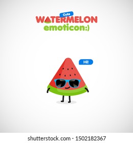 Cute watermelon emoticon, vector illustration