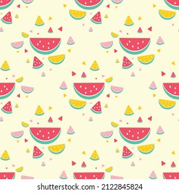 cute watermelon fabric seamless cute pattern in yellow background for summer theme