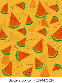 Cute  watermelon fruit background design template vector illustration. Yellow, line,fresh fruit.