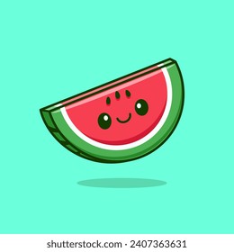 Cute Watermelon Fruit Cartoon Vector Icon Illustration. Food 
Summer Icon Concept Isolated Premium Vector. Flat Cartoon 
Style