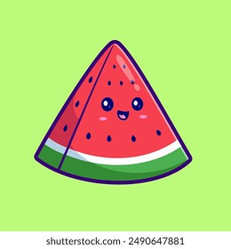 Cute Watermelon Fruit Cartoon Vector Icon Illustration. Fruit Summer Icon Concept Isolated Premium Vector. Flat Cartoon Style