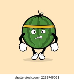 Cute watermelon fruit character with marathon expression vector