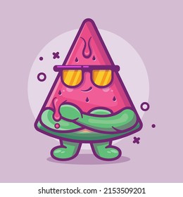 Cute watermelon fruit character mascot with cool expression isolated cartoon in flat style design 