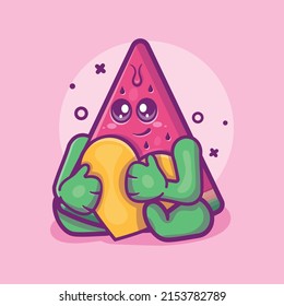cute watermelon fruit character mascot holding love sign heart isolated cartoon in flat style design 