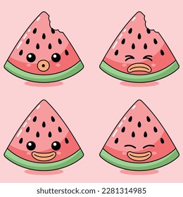 cute watermelon fruit character mascot vector illustration