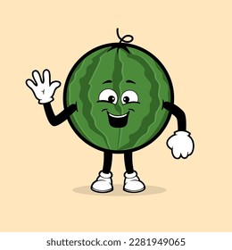 Cute watermelon fruit character with say hello expression vector
