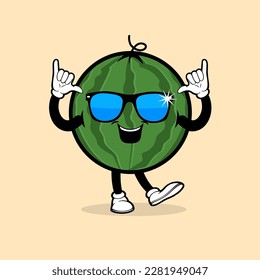 Cute Wassermelonfrucht-Charakter mit stylischem Ausdruck, Vektorgrafik