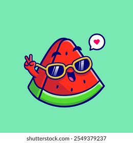 Cute Watermelon Fruit With Glasses And Peace Hand Cartoon 
Vector Icon Illustration. Fruit Summer Icon Concept Isolated 
Premium Vector. Flat Cartoon Style 