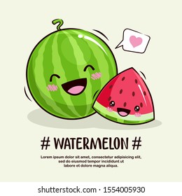 Cute Watermelon Fruits. Cute Cartoon Illustration.