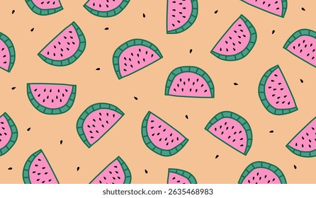 Cute watermelon fruits pattern background vector design