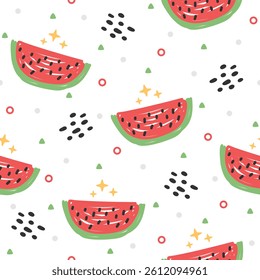 Cute watermelon hand drawn seamless design for print on fabric and other uses.