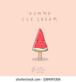 Cute watermelon ice cream with funny face