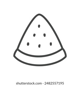 Cute watermelon icon. Hand drawn monochrome illustration of a watermelon slice isolated on a white background. Kawaii sticker. Vector 10 EPS.