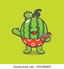 Cute Wassermelon Illustration. Sommerzeit. Cute Vektordesign-Zeichen. Vektor einzelne flache Illustration für Poster, Broschüre, Web, Maskottchen, Aufkleber, Logo und Symbol.