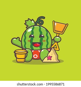 Cute watermelon illustration. Summer time. Cute vector design character. Vector isolated flat illustration for poster, brochure, web, mascot, sticker, logo and icon.