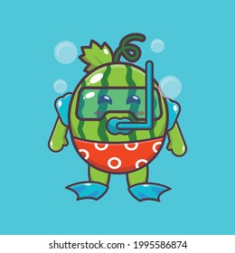 Cute watermelon illustration. Summer time. Cute vector design character. Vector isolated flat illustration for poster, brochure, web, mascot, sticker, logo and icon.