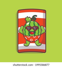 Cute watermelon illustration. Summer time. Cute vector design character. Vector isolated flat illustration for poster, brochure, web, mascot, sticker, logo and icon.