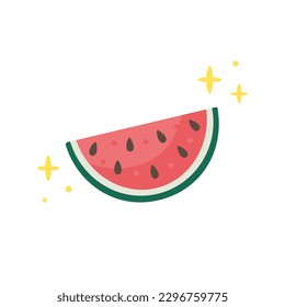 Cute Watermelon illustration. Vector hand drawn cartoon icon illustration. Watermelon fruit in doodle style. Isolated on white background. Flat design