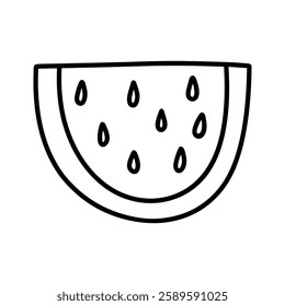 Cute watermelon isolated on a white background. Vector hand-drawn illustration in doodle style. Perfect for cards, decorations, logo, various designs.
